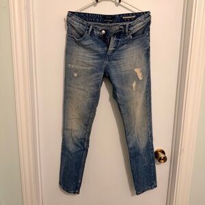 Scotch & Soda Bandit Boyfriend, Blue Straight Leg Jeans with Distressing